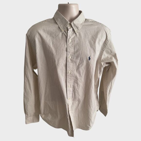 Ralph Lauren Classic Fit Mens 17 36/37 Button Front Shirt Yellow Blue Check - Picture 1 of 8